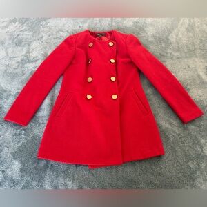 Mango Women's Wool Blend Red Double Breasted Coat Lined Size XXS/XS